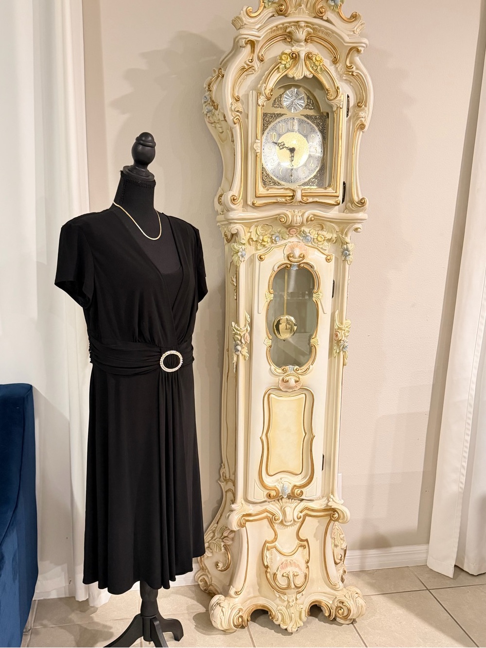 Dress Barn Black Wrap Midi Dress with Decorative Buckle